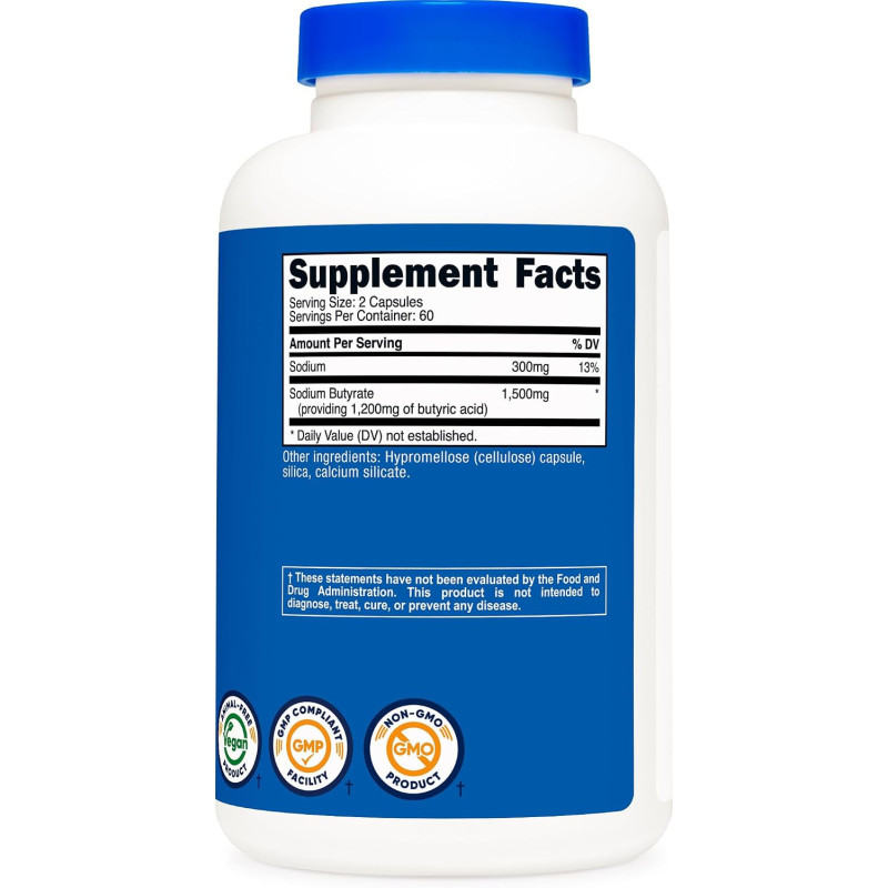 Butirato de Sodio Nutricost 1.500mg 120cap Butirato de Sodio Nutricost 1.500mg 120cap