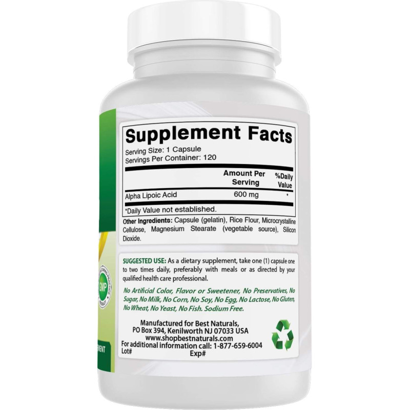 Acido Alfa Lipoico 600 mg Best Naturals 120cap Acido Alfa Lipoico 600 mg Best Naturals 120cap
