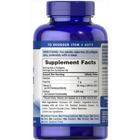 Calcio + D3 Puritans Pride 1200mg 100cap