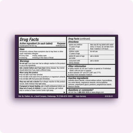 Antialérgico Allegra Fexofenadina 60mg
