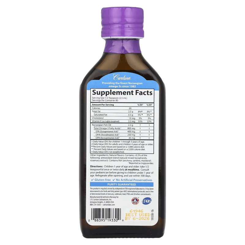 Omega 3 Carlson Kid's 800mg Líquido Frutos Rojos