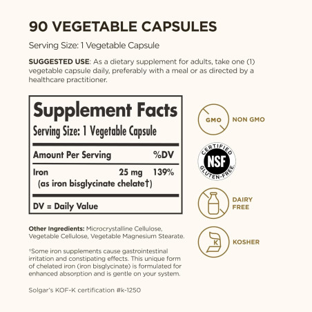 Hierro Bisglicinato Solgar 25mg 90cap