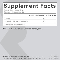 Creatina Monohidratada Sports Research 5gr 100 servicios