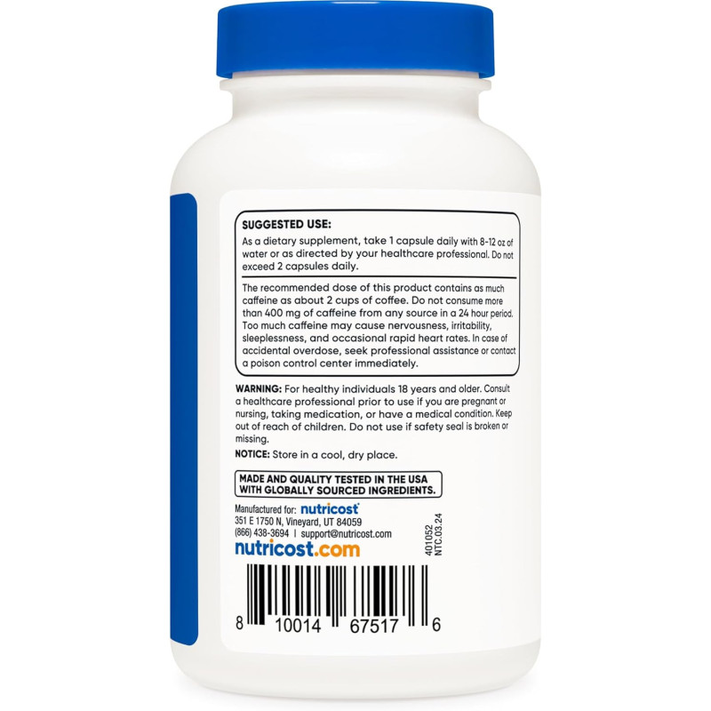 Cafeína Nutricost 200mg 250tab Cafeína Nutricost 200mg 250tab