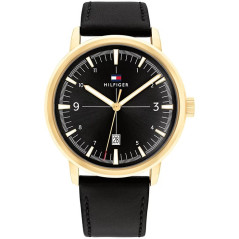 Tommy Hilfiger Reloj Cuero Negro Esfera Dorado/Negro 44mm