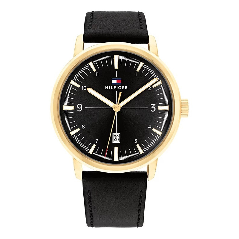 Tommy Hilfiger Reloj Cuero Negro Esfera Dorado/Negro 44mm