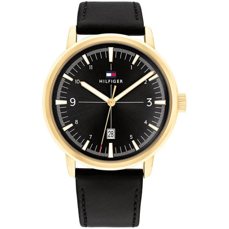 Tommy Hilfiger Reloj Cuero Negro Esfera Dorado/Negro 44mm