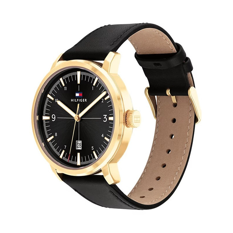 Tommy Hilfiger Reloj Cuero Negro Esfera Dorado/Negro 44mm