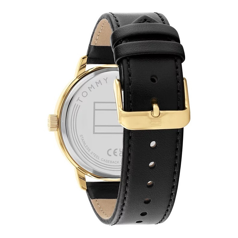 Tommy Hilfiger Reloj Cuero Negro Esfera Dorado/Negro 44mm