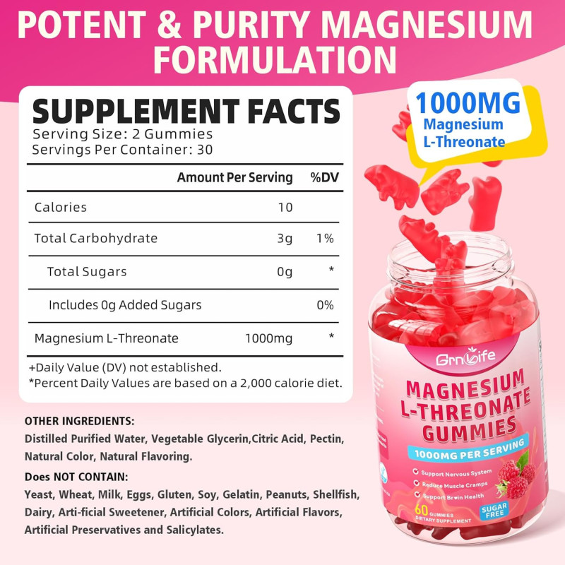 Treonato de Magnesio Grn Life 500mg 60 Gomitas