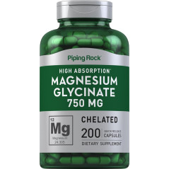 Glicinato de Magnesio Piping Rock 750mg 200cap