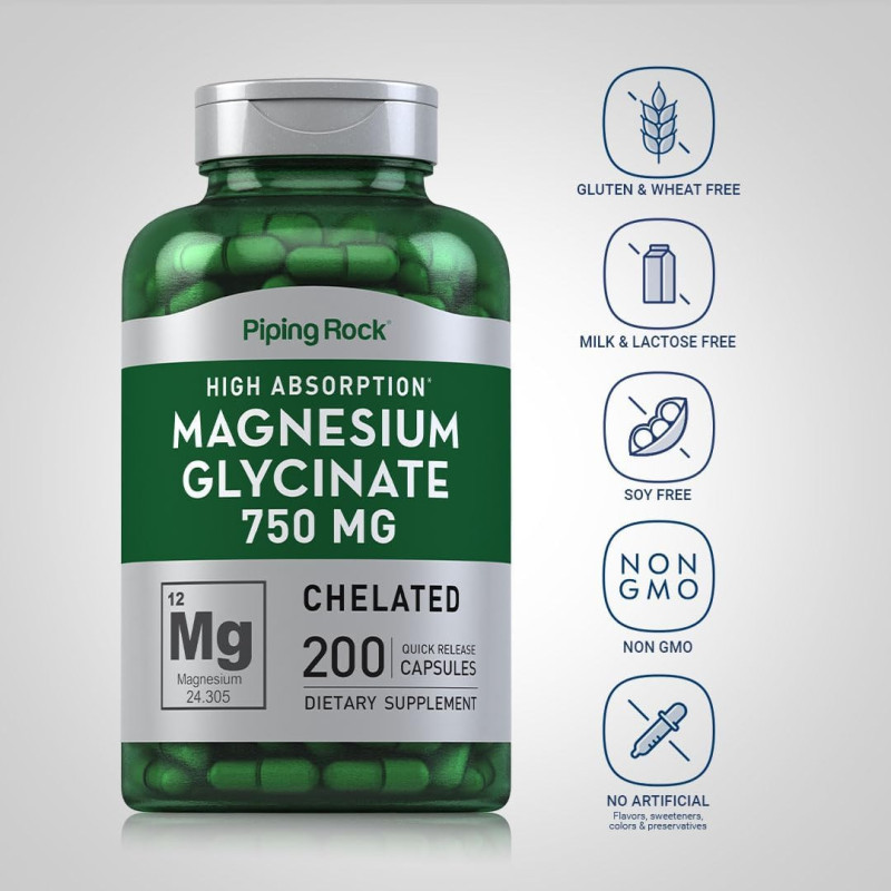Glicinato de Magnesio Piping Rock 750mg 200cap Glicinato de Magnesio Piping Rock 750mg 200cap