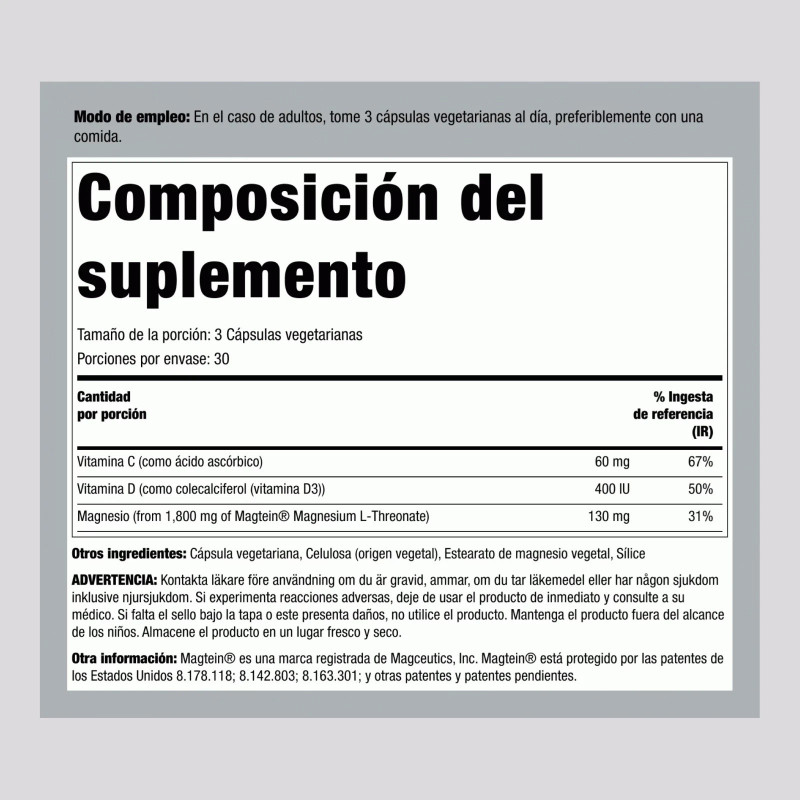 Treonato de Magnesio Piping Rock 1.800mg 90cap Treonato de Magnesio Piping Rock 1.800mg 90cap