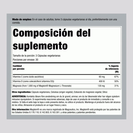 Treonato de Magnesio Piping Rock 1.800mg 90cap