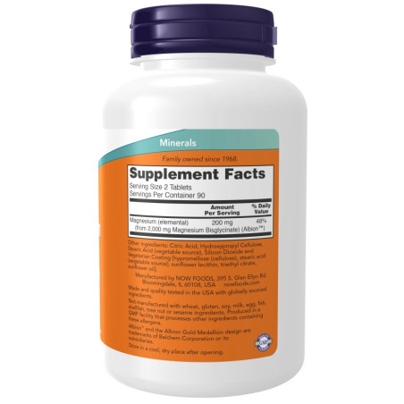 Glicinato de Magnesio Now 200mg 180cap