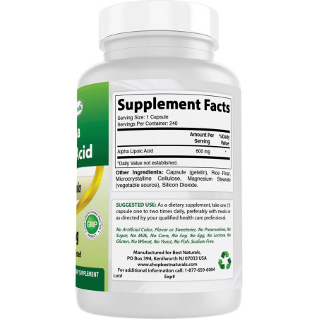 Ácido Alfa Lipoico 600 mg Best Naturals 240cap