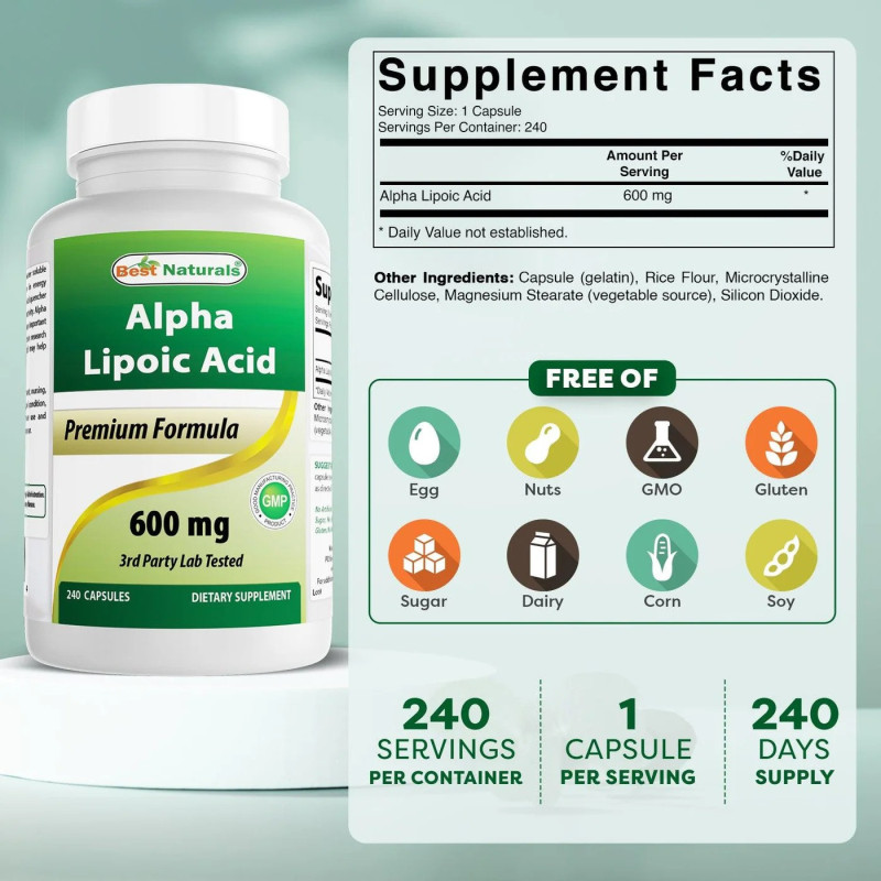 Ácido Alfa Lipoico Best Naturals 600mg 240cap Ácido Alfa Lipoico Best Naturals 600mg 240cap