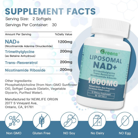Liposomal Nad+ Ingreens 1.800mg 60cap