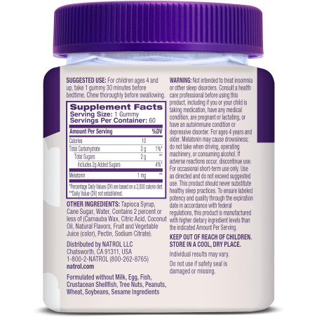 Melatonina Natrol Kids 1mg 60gom