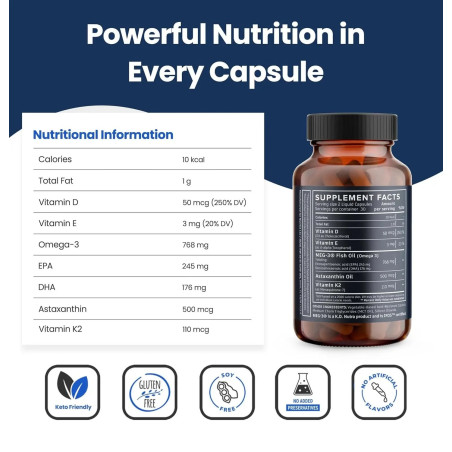 Omega 3 + D3 + K2 con Astaxantina Nutri11 60cap