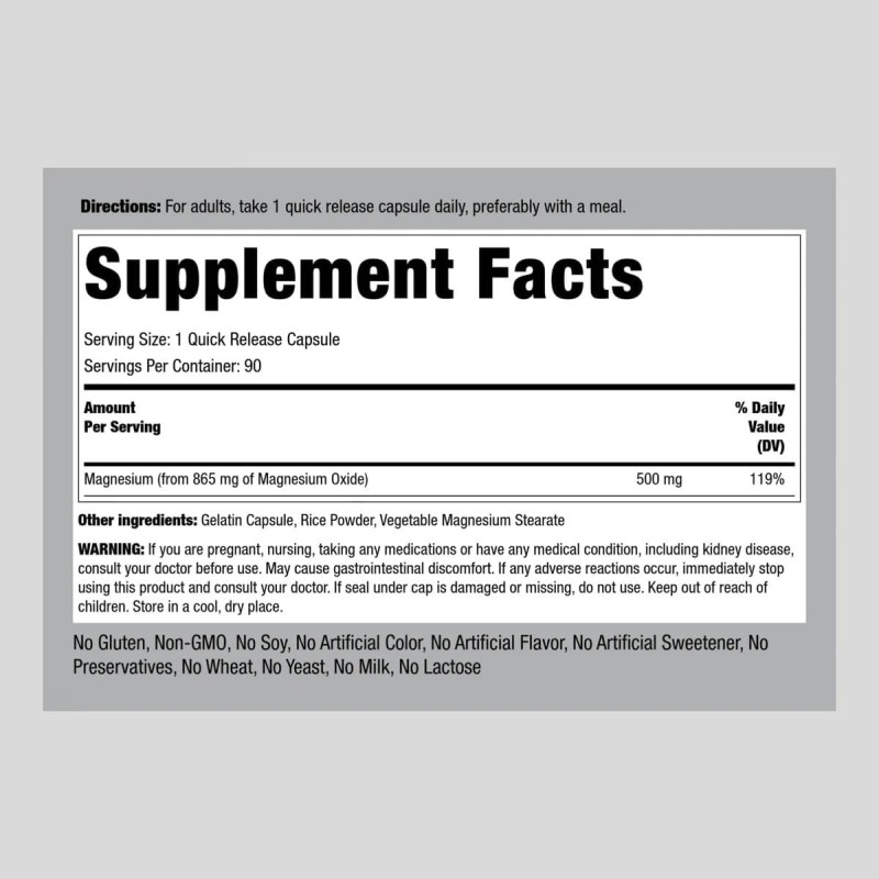 Magnesio Piping Rock 500mg 90cap