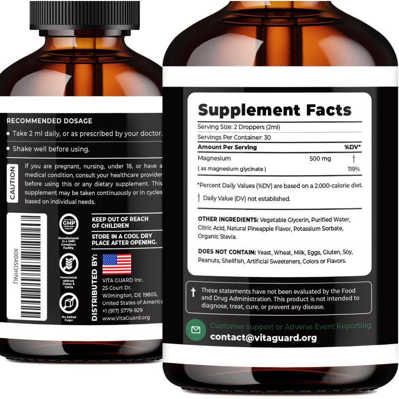 Glicinato de Magnesio Vita Guard  Piña 500mg 60ml