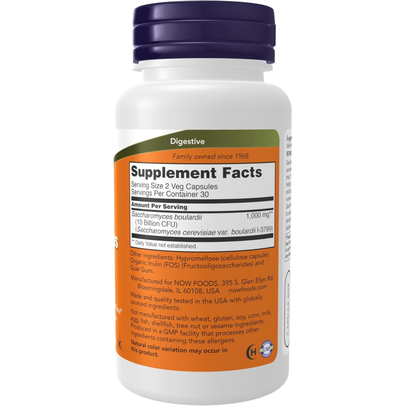 Probióticos Saccharomyces Boulardii Now 5 billones 60cap