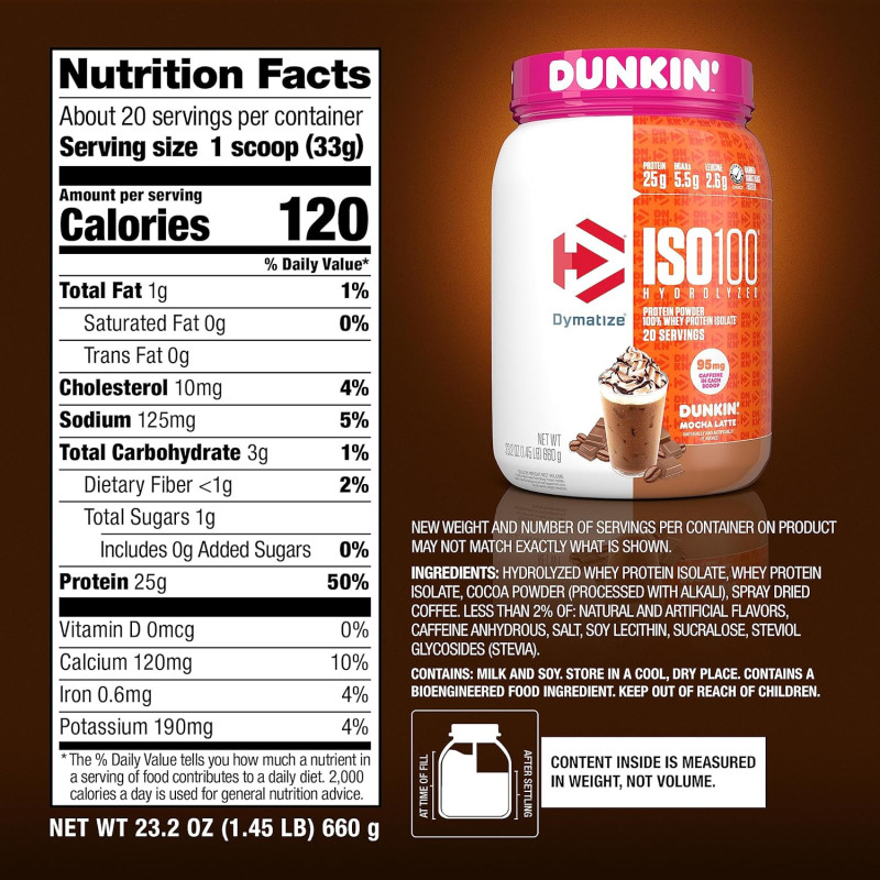 Proteina ISO 100 Dymatize Dunkin Mocha Latte 20 servicios Proteina ISO 100 Dymatize Dunkin Mocha Latte 20 servicios