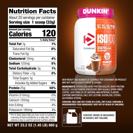 Proteina ISO 100 Dymatize Dunkin Mocha Latte 20 servicios
