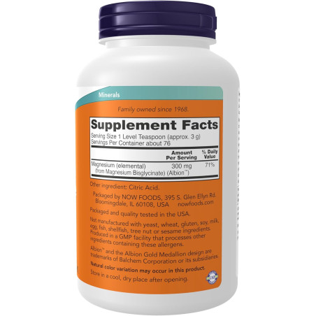 Bisglicinato de Magnesio Now 300mg Polvo