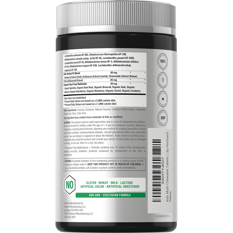Multivitaminico + Probioticos Kids Horbaach 100tab Multivitaminico + Probioticos Kids Horbaach 100tab