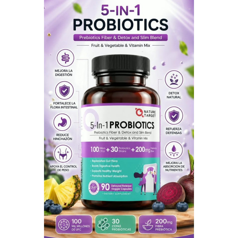 Probióticos Nature Target 5 en 1  100 billones 90cap