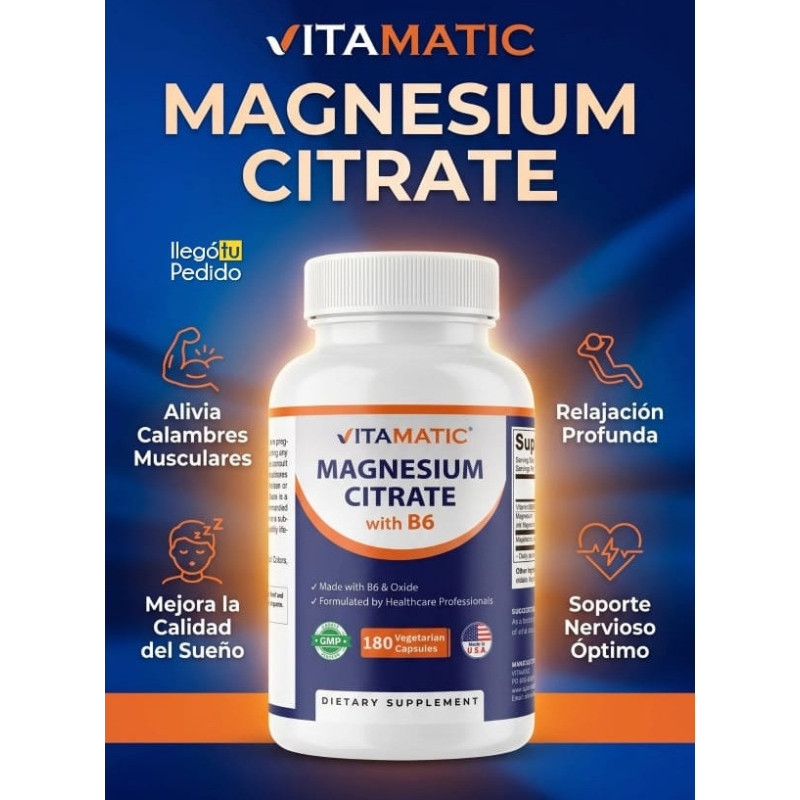 Citrato de Magnesio + B6 Vitamatic 500mg 180cap